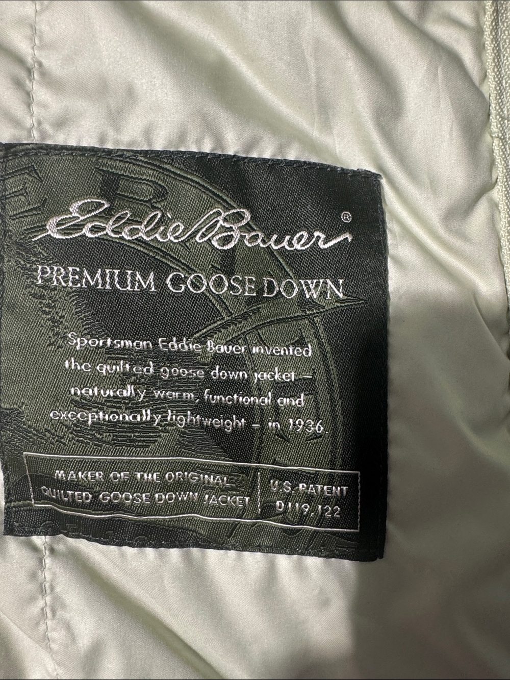 Eddie Bauer Goose Down Quilted Puffer Jacket Sage Green Large Gorpcore Hiking - Picture 6 of 13